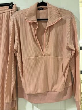 Light Pink Ribbed Half-Zip Pullover with matching jogger pants